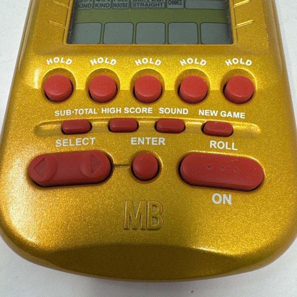 Vintage Yahtzee Electronic Handheld Game Gold & Red Hasbro 2002 Tested & Working